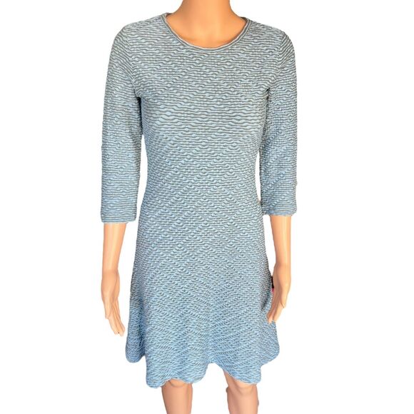 Klok Denmark Size XS Blue Textured Knit 3/4 Sleeve Dress + Cardigan Set - Picture 4 of 6